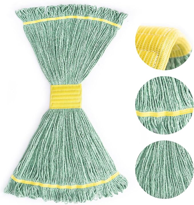 Matthew Cleaning 3Pcs 5'' Headband White&Orange&Green 24Oz Commercial String Mop Heads, Loop-End Mop Head Replacement, Heavy Duty Industrial Washable&Reusable Mop Refills for Residential& Warehouse