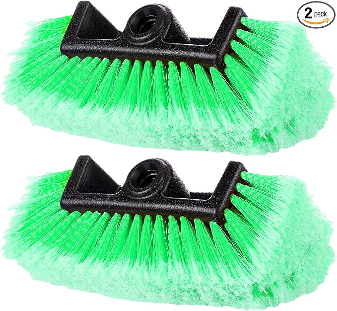 Tanlade 2 Pcs Car Wash Brush Heads Soft Bristle Flow Thru,10 Inch,Green | Replacement Heads for Exterior Cleaning, Compatible with Auto Truck RV Boat Camper, Gentle Bristles Protect Paint Finish