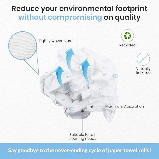 A&A Wiping Cloth Recycled Cut White Flannel Cleaning Rags, 10 Pound Box | Strong & Reusable All-Purpose Towels Perfect for Cleaning and Polishing, Staining, Maintenance, Heavy Spills