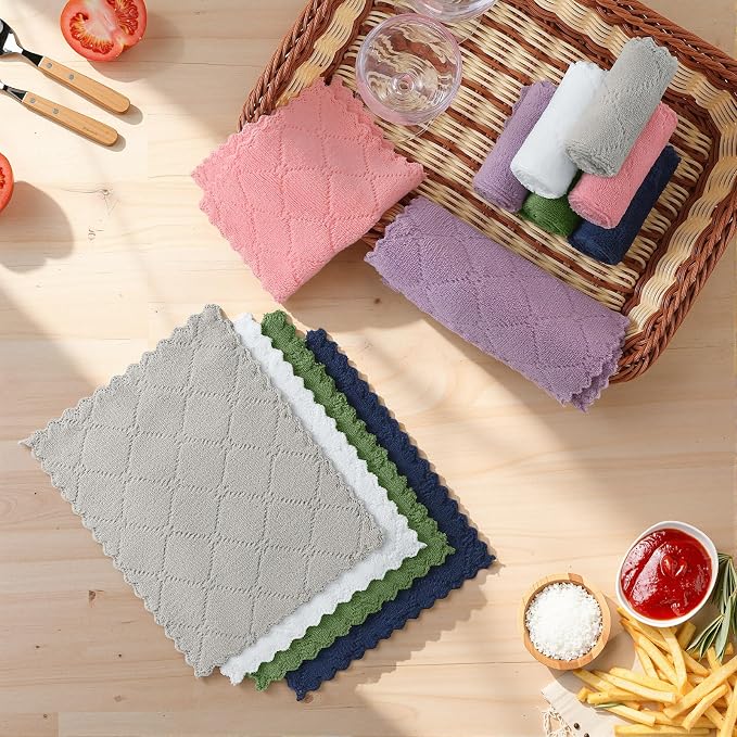 Homaxy Super Soft 12 Pack Coral Velvet Microfiber Dish Cloths, 7" x 9" | Ultra-Absorbent Dishcloths, No Lint, Nonstick Oil, Fast Drying, Microfiber Cleaning Cloth
