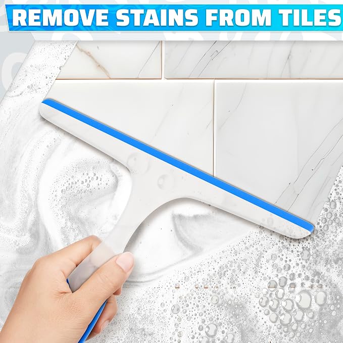 4 Pcs Hand Squeegee for Shower Glass, 9.45 in Silicone Blade | Small Squeegee for Window Cleaning; Streak-Free; Durable Plastic Grip; Hanging Hook; for Mirror, Tile & Glass Doors