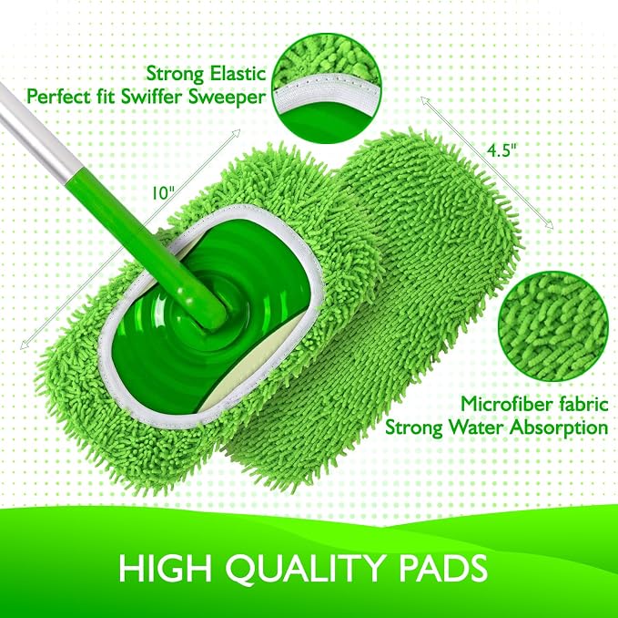 Reusable Microfiber Chenille Mop Pads for Swiffer Sweeper Mop | Washable Chenille Mop Pads, Dry Sweeping Cloths & Wet Mopping Cloths for Household Cleaning, 6 Pack (Mop is not Included)