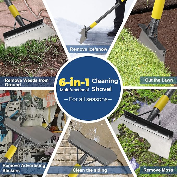 Floor Scraper Long Handle Heavy Duty, 60" Multifunctional Cleaning Shovel, Ice Scraper Stainless Steel Garden Tools Weed Scraper for Cleaning,Weeding,Scraping,Ice Remove,Landscaping,Yard