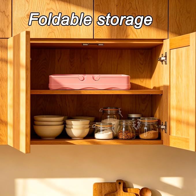 Foldable Small Plastic Baskets with Lids and Handles for Organizing,Collapsible Storage Crates, Stackable Bins for Home Kitchen Bedroom Bathroom Office (Pink, 12 * 8 * 7)