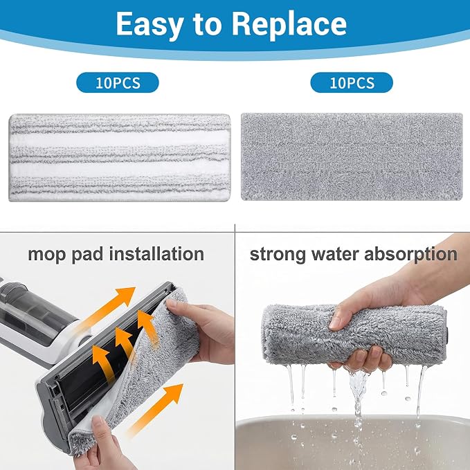 20Pcs Mop Replacement Pads, 13x4.9'' Universal Mop Pads | Mop Head Refills Washable Wet Mop, Compatible with Most 11-13” Size Mops Microfiber Flat Mop Pad