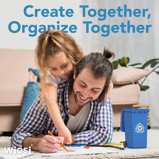 Mini Garbage Trash Pen Holder for Desk | Tiny Recycle Bin Pencil Holder Green & Blue, Pack of 2 | Storage for Pencil & Pen | Office Stationery to Organize the Desk | Ideal for Student Work