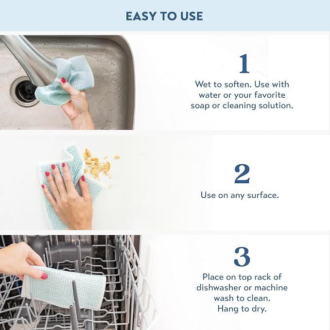 ELYN Swedish Dishcloths, Reusable & Washable Sponge Cloths, Absorbent Cleaning Paper Towels for Kitchen, Dishes, Counters and More, 5 Pack, Painted Petals Pattern