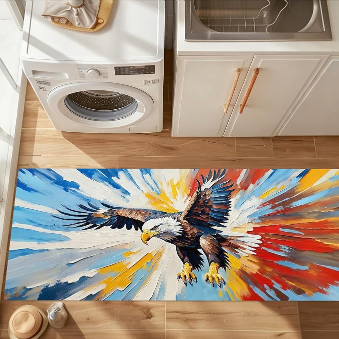 ANNA QUEEN Colorful Flying Eagle Laundry Room Rug Runner 20x47 Inch -Waterproof Non-Slip Floor Mat for Front Load Washer Dryer,American Patriotic Decor,Machine Washable