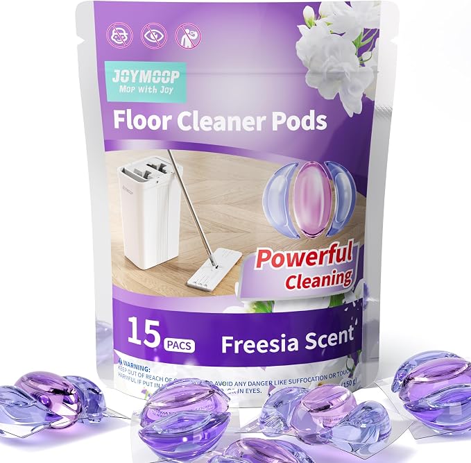 JOYMOOP Floor Cleaner Pods, 15 Count, Freesia Scent,works with Mop Bucket | For Hardwood Floor Cleaning | Powerful Cleaning | Easy to Use | Dries Quickly Without Leaving Streaks | Pleasant Scent