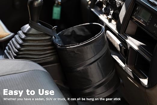 Ginsco 2Packs New Leakproof Car Trash Can, Mini Trash Can Pop-up Collapsible Hanging Car Trash Bin with Hook and Loop, Waterproof PEVA Liner Open-Top 1 Gallon Garbage Can for Cars Home Office