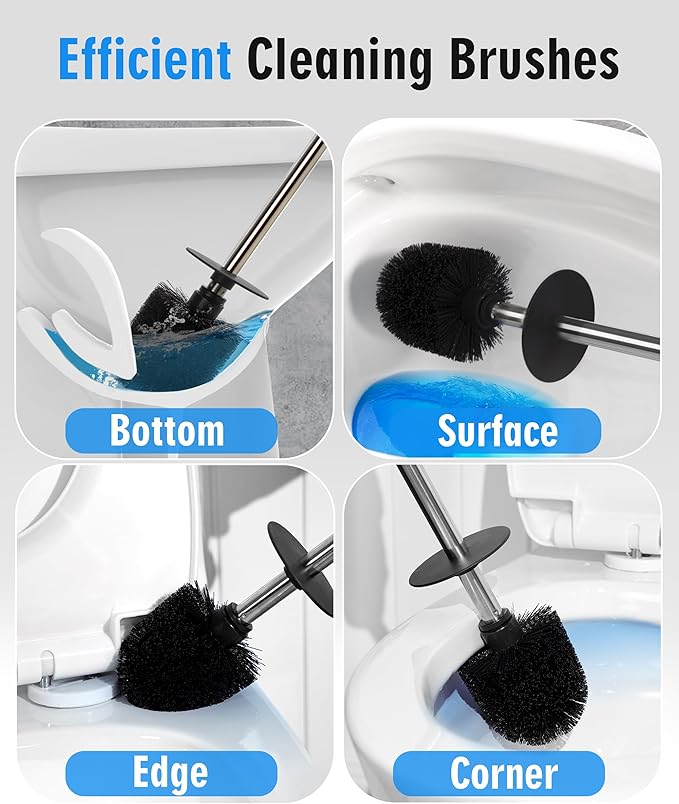 Ceramic Toilet Brush and Holder Set, Toilet Bowl Cleaner Brush | Freestanding Deep-Cleaning, Stainless Steel Handle, Small & Sturdy for Storage, Easy to Clean, Non-Scratching