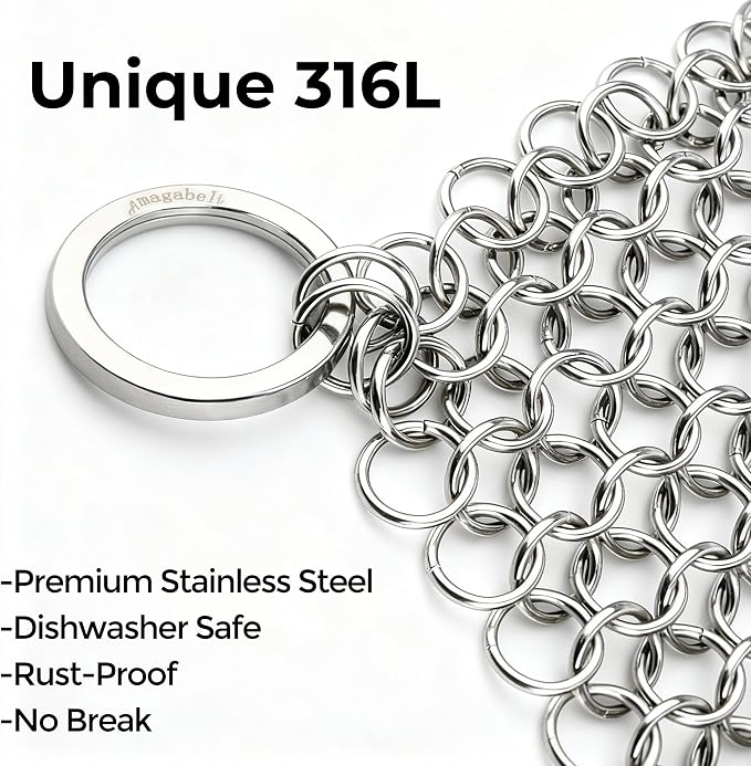 AMAGABELI GARDEN & HOME 10”x10” Stainless Steel Cast Iron Cleaner Chainmail Scrubber for Cast Iron Pan Skillet Cleaner for Dishes Cast Iron Pot Cookware Accessories BG263