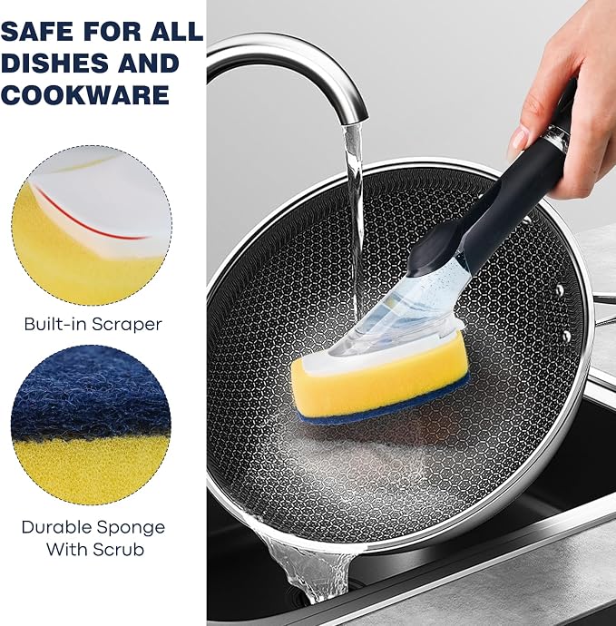 Sponge Brush Refills for OXO Soap Dispensing Dish Brush 8 Pack Refill Heads | Scrub Replacement Head for Scrubber Non-Scratch Sponge Replacement Head Fits Soap Dispensing Handle for Pots Pans Sink