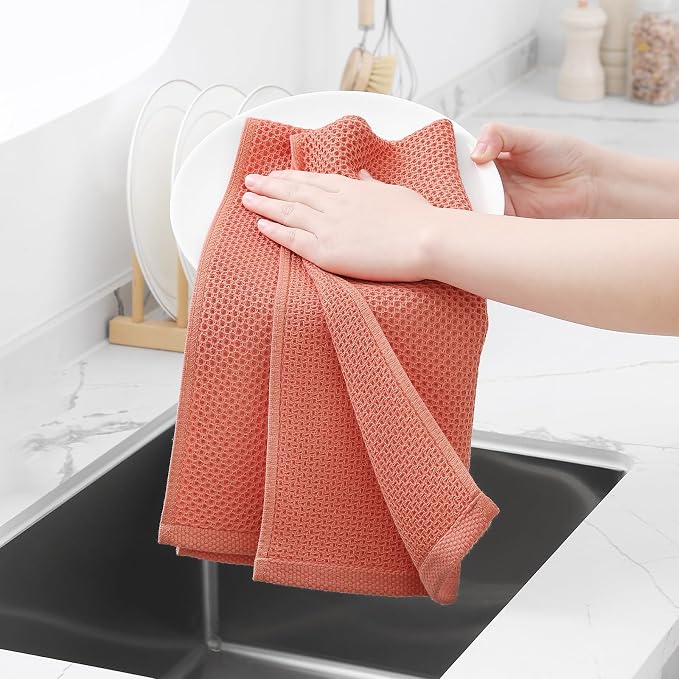 Homaxy 100% Cotton Waffle Weave Kitchen Dish Towels 4-Pack, Coral | 13 x 28 Inches, Ultra Soft Absorbent Dish Towels, Quick Drying Cleaning Towels