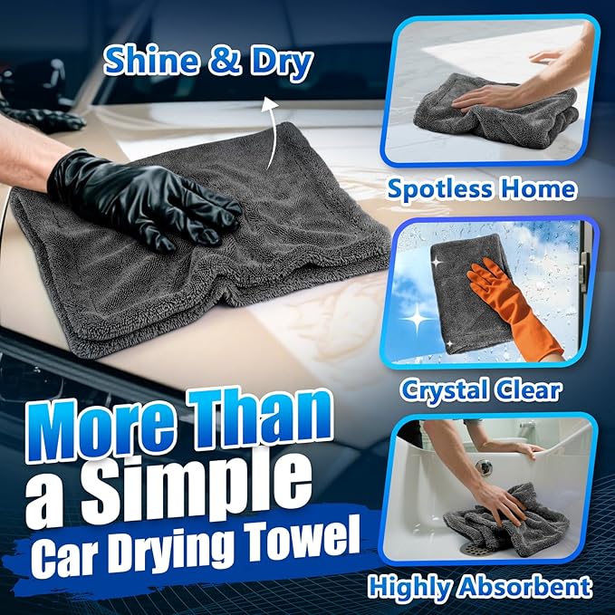 Airlab Microfiber Towels Cars Wash Drying Cleaning Cloth, Dark Grey | Thick Plush Auto Detailing Super Absorbent for Interior & Exterior Lint Free, Streak Free, 24 x 16 Inch, Pack of 1