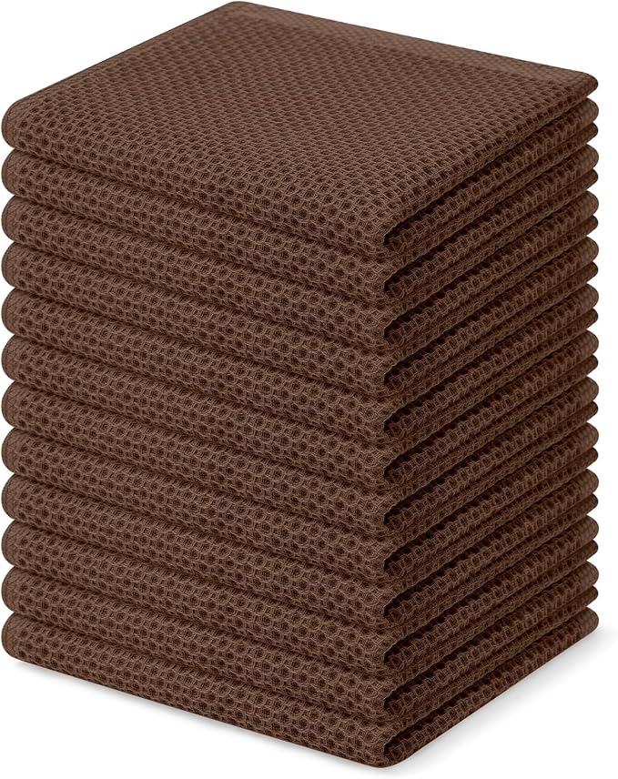 Homaxy 100% Cotton Waffle Weave Kitchen Dish Cloths 12-Pack, Coffee | 12 x 12 Inches, Ultra Soft Absorbent Dish Towels, Quick Drying Dish Rags with Hanging Loop