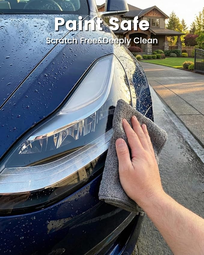 POPCHOSE Microfiber Cleaning Cloth, 12 Pack Super Absorbent Towels for Cars | Lint Free, Streak Free, Soft Towels for Car Detailing, Household, Kitchen, Bath Room, Glass & Tools, Grey