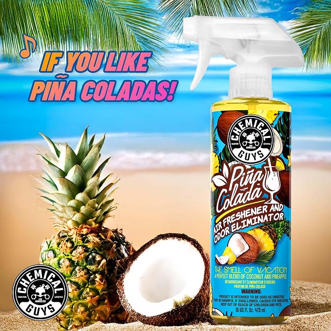 Chemical Guys Pina Colada Air Freshener and Odor Eliminator, 16 fl oz | Great for cars, trucks, SUVs, RVs, home, office, dorm room and more, concentrated scent oils, fine mist