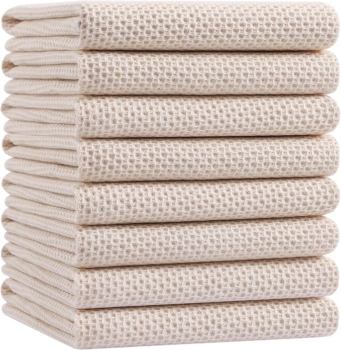 Homaxy 100% Cotton Oversized Waffle Weave Kitchen Towels 8-Pack, Beige | 20 x 28 Inches, Ultra Soft Absorbent Dish Towels, Quick Drying Large Cleaning Towels