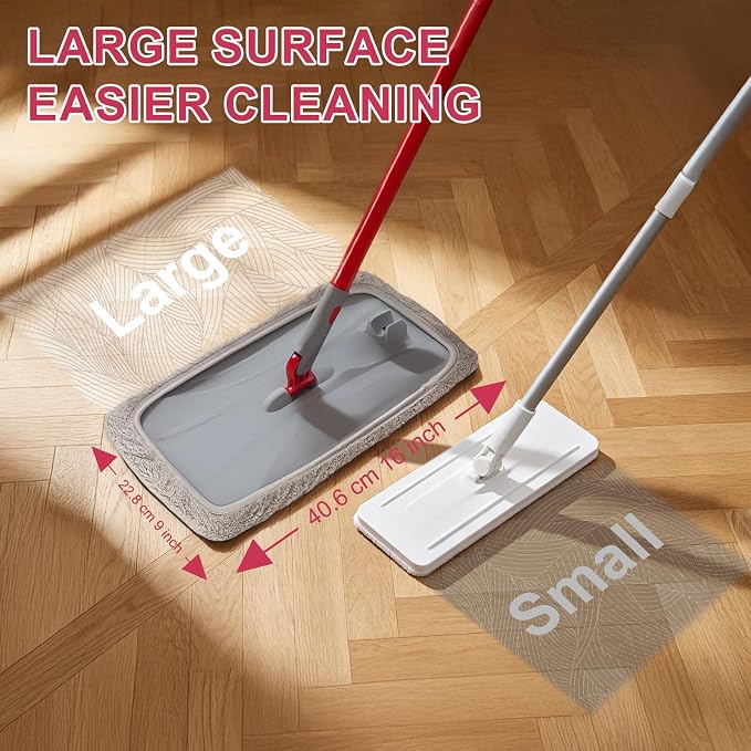 KeFanta Large Microfiber Flat Mop for Floor Cleaning,16” Wide Dust Mop | 2 Reusable Pads,55" Long Handle Wet & Dry Sweeper Kit for Hardwood,Tile,Laminate,Vinyl Floor