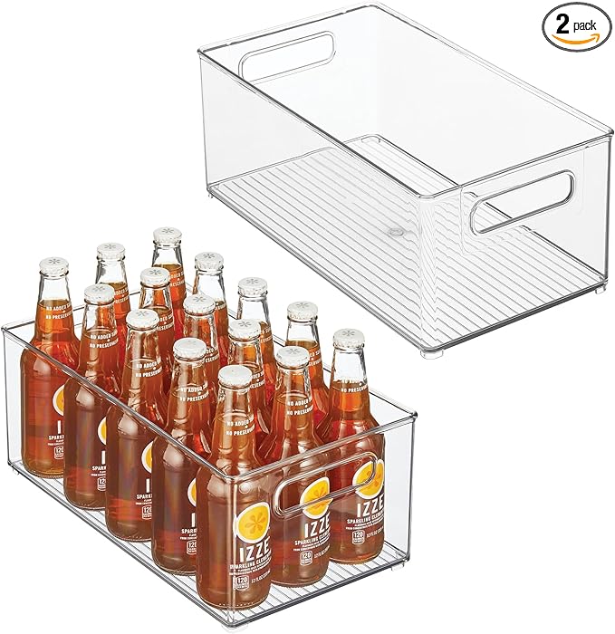 iDesign Stackable Fridge Bin, Set of 2, Clear | Kitchen Storage Bin, For Pantry, Cabinets, or Fridge