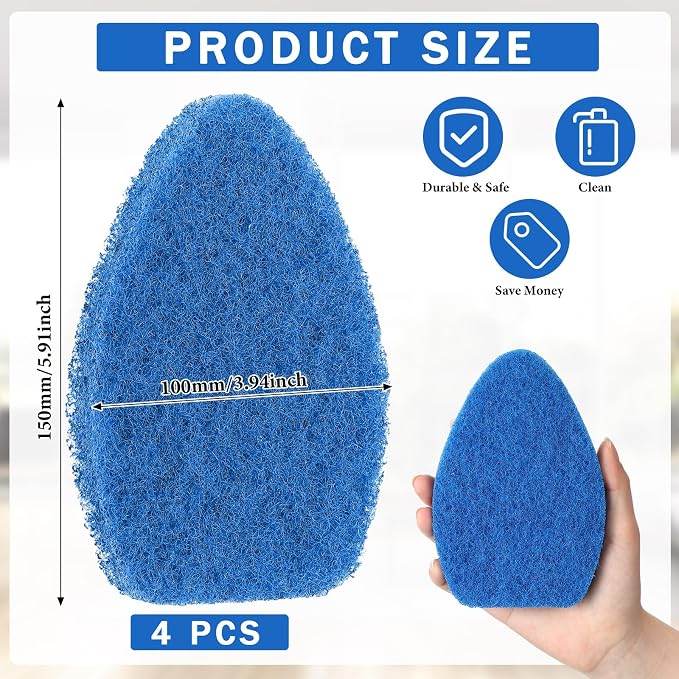Baderke 4 Pcs Tub Tile Scrubber Cleaning Brush Pad (Without Handle), Blue | for Shower Bathroom Buildup Toilet Wall Floor, Brush Non-scratch Scouring Pads, Kitchen Sponges for Cleaning Home