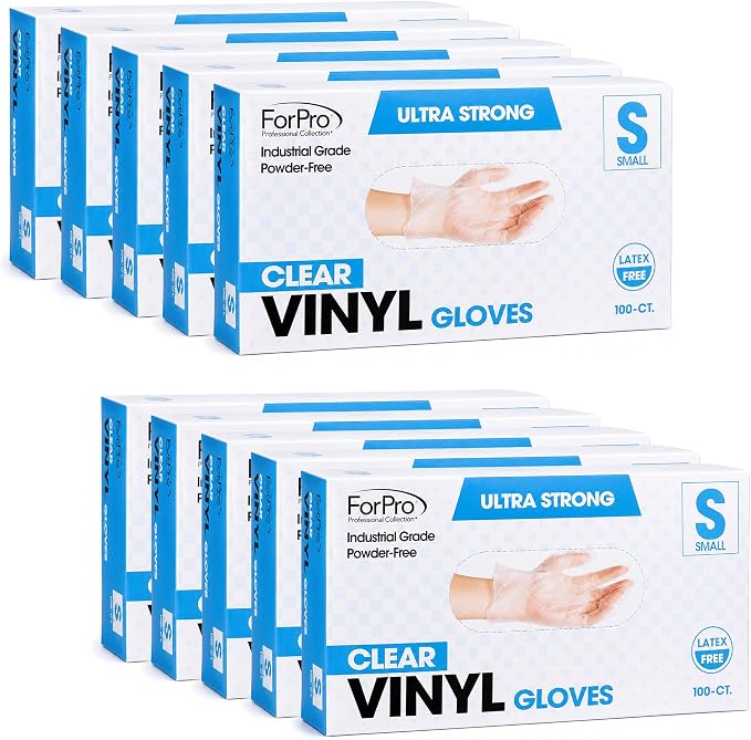 ForPro Disposable Vinyl Gloves, Industrial Grade, Powder & Latex Free, Non-Sterile, Food Safe, 2.75 Mil Palm, 3.9 Mil Fingers