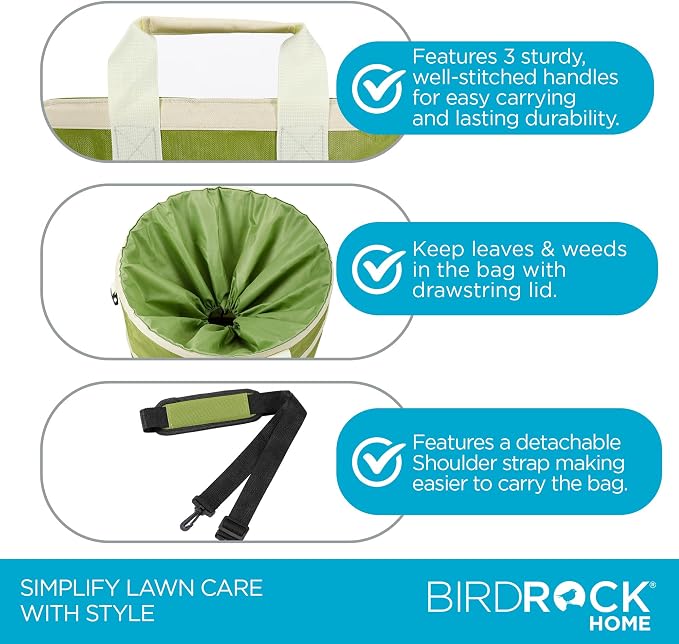 BIRDROCK HOME Collapsible Lawn and Leaf Waste Bag with Lid - 30 Gallon - Heavy Duty Reusable Camping Trash Can - Hardshell Bottom for Yard Debris, Garage Storage - Portable Garden Bin - Green | Heavy Duty Reusable Camping Trash Can with Hardshell Botto...