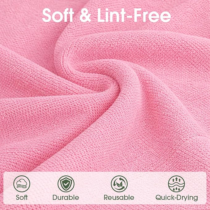 Reusable Microfiber Cloth Roll - 100 Pack, 12"x12" Washable Tear-Away Towels. Fits Paper Towel Holders. Lint-Free & Streak-Free Rags for Kitchen, Glass, Cars, Electronics (Pink)