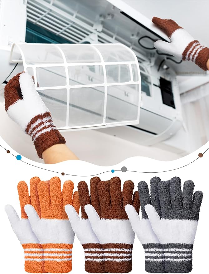 Patelai 3 Pairs Microfiber Dusting Gloves for Plants Leaf, Small | Red, Green, Yellow,Plant Cleaning Gloves, Reusable Washable Gloves,House Furniture Blinds Dusting