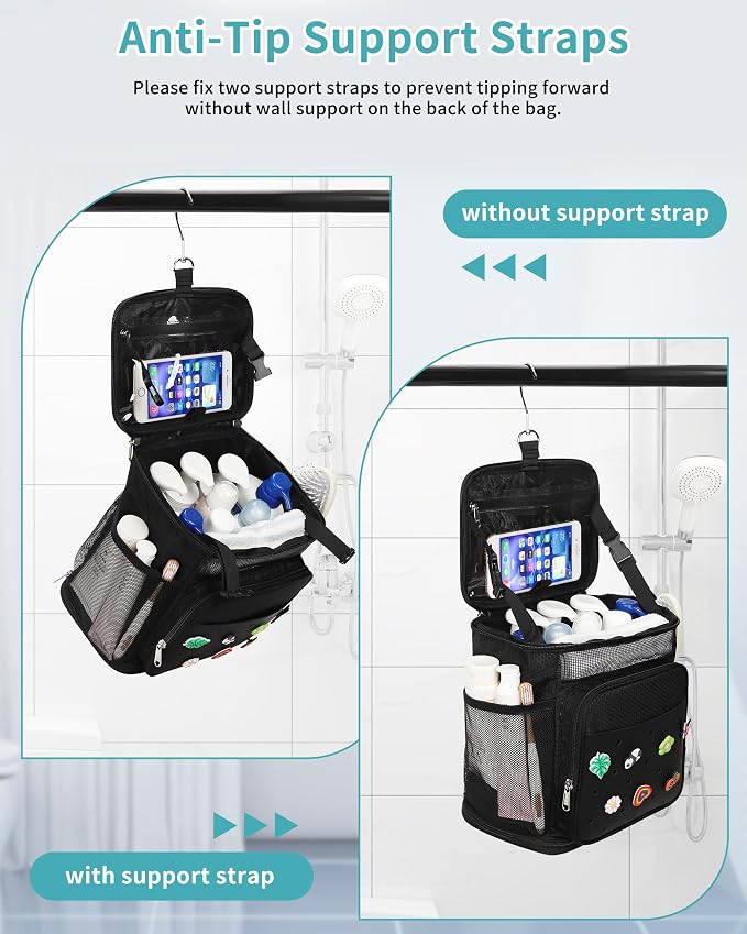 Shower Caddy Portable, Hanging Shower Caddy for College Dorm Room Essentials, Mesh Shower Bag with DIY Decoration Charms, Large Capacity Toiletry Bag for Gym, Swiming, Camping, Bathroom, Beach, Travel