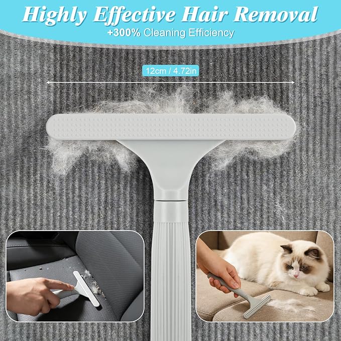 Carpet Rake for Pet Hair Removal, 4 in 1 Reusable Pet Hair Remover Tool | 23-54" Adjustable Rubber Broom, Silicone Grooming Glove, Magic Brush and Scraper for Dog Cat Hair, Rugs, Mats, Sofa