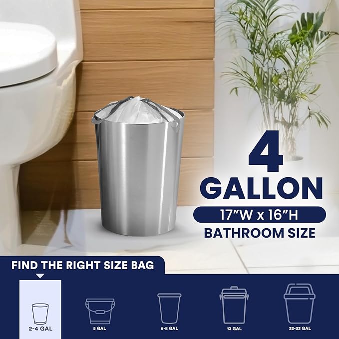 Plasticplace 4 Gallon White Drawstring Trash Bags, 200 Count (Pack of 1) – 0.7 Mil Leak-Proof Garbage Liners for Small Trash Can, Bathroom, Kitchen, Office, and Car Use