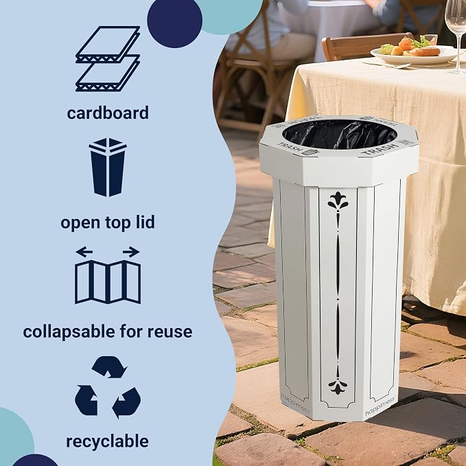 happimess Fleur 25 Gal Trash Can Bin, Bridal Ivory, Set of 2 | Event Recycling, Traditional Classic Disposable Corrugated Cardboard, 32" Height, 16" Width, 16" Depth