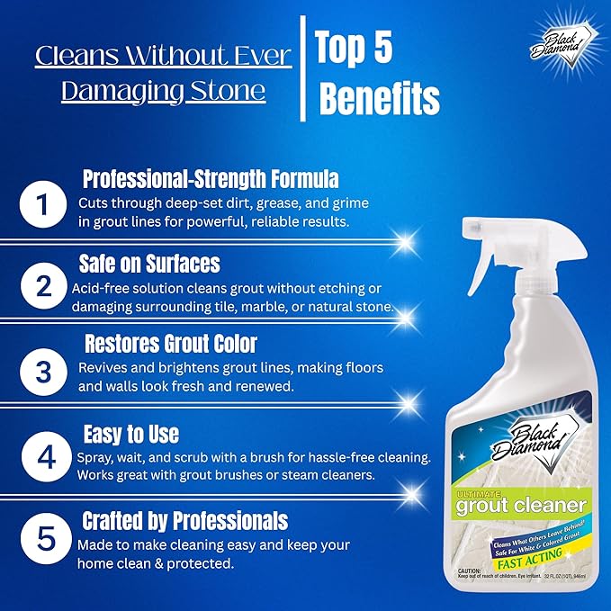 Ultimate Grout Cleaner for Tile & Grout, Acid-Free Stain Remover, 32 oz | Acid-free formula deep cleans grout on tile floors. Safe for marble, travertine, granite and all natural stone.