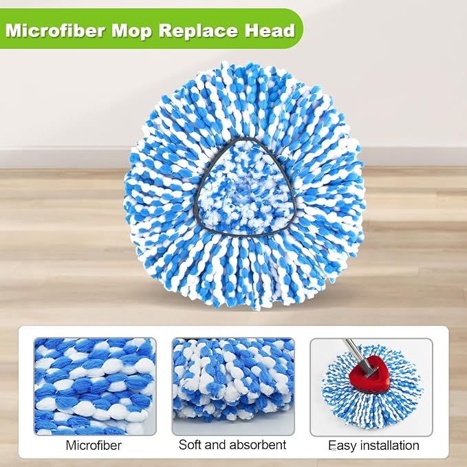 Spin Mop Handle, Mop Replacement Heads,Brush,Base Compatible with OCedar RinseClean 2 Tank,Inclued 2 Microfiber Mop Heads,1 Mop Base,2 Brush and 4-Section Mop Handle for Ocedar,Use for Floor Cleaning