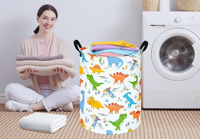 Colorful Dinosaur Laundry Basket,Dragon Nursery Hamper,Toy Basket for Boys | Collapsible Waterproof Kids Laundry Basket With Handle,Multi-scene Organizer for Home Bedroom,Jurassic Dinosaurs Gift Bin