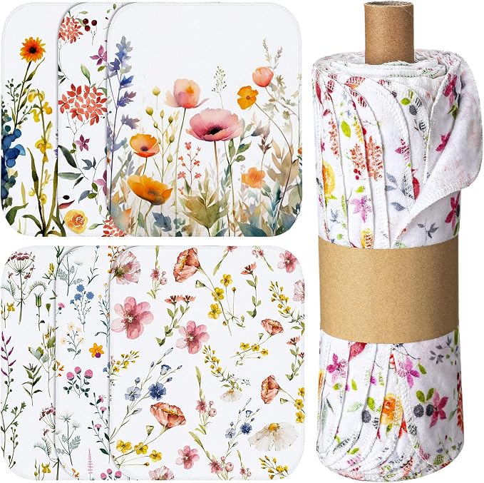 Reusable Kitchen Cloths Cotton Towel, 60 Pack, Wildflowers | Washable 9.84x11.81in, Paperless Towel Rolls Bulk, Cleaning Cloth Napkins for Dishes