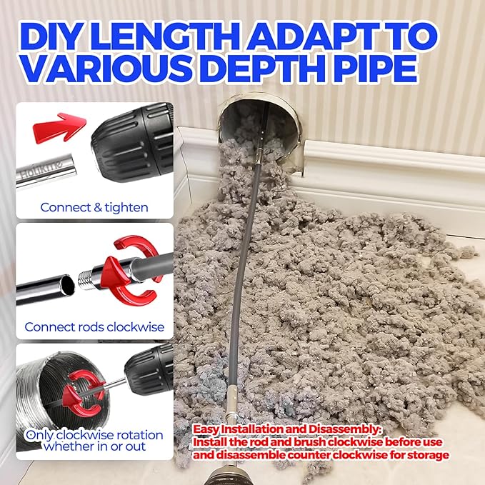 Holikme Dryer Vent Cleaner Kit - 15Ft Flexible Lint Brush for Deep Cleaning | Dryer Vent Cleaner Brush with Drill Attachment, Removes Years of Lint Buildup, Faster Drying & Fire Safety, Gray