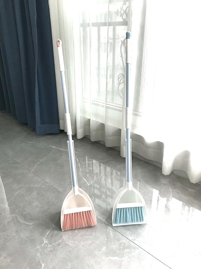 Mini Broom with Dustpan for Kids,Little Housekeeping Helper Set (White+Green)