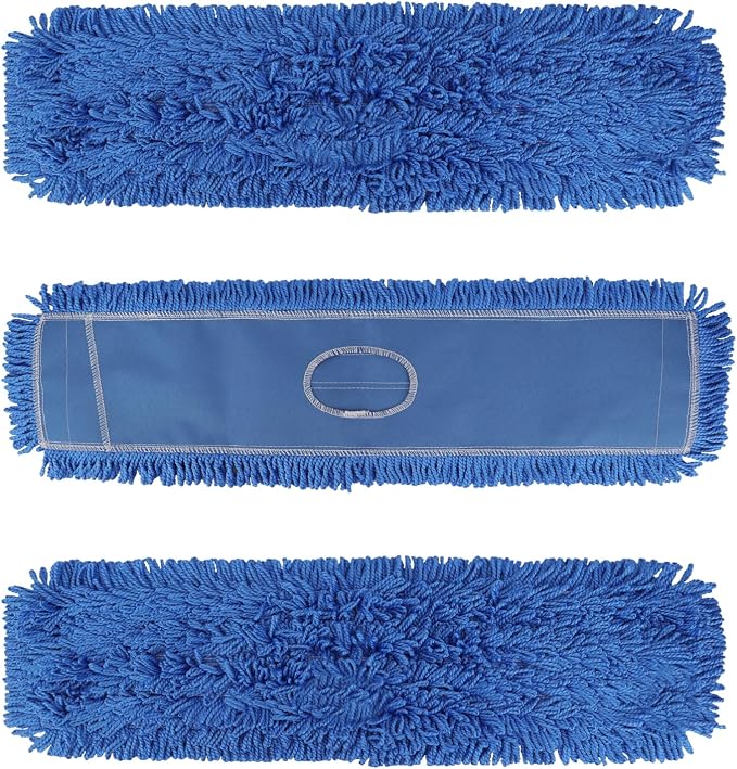 36 Inch Dust Mop Head: Replacement Medium Washable Commercial Mop Head Sweeper and Janitorial Replacement Blue (Blue - 36 Inch, 3 Pack)