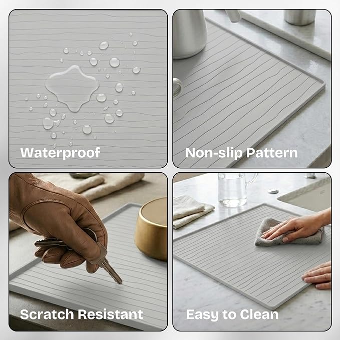 1 PC Washer and Dryer Covers for Top 25x25 in, Protector Topper Mat | Silicone Non-Slip Waterproof Washer and Dryer Covers For The Top Load, Dust Guard, Laundry Cover Top (Moonstone /Light Grey)