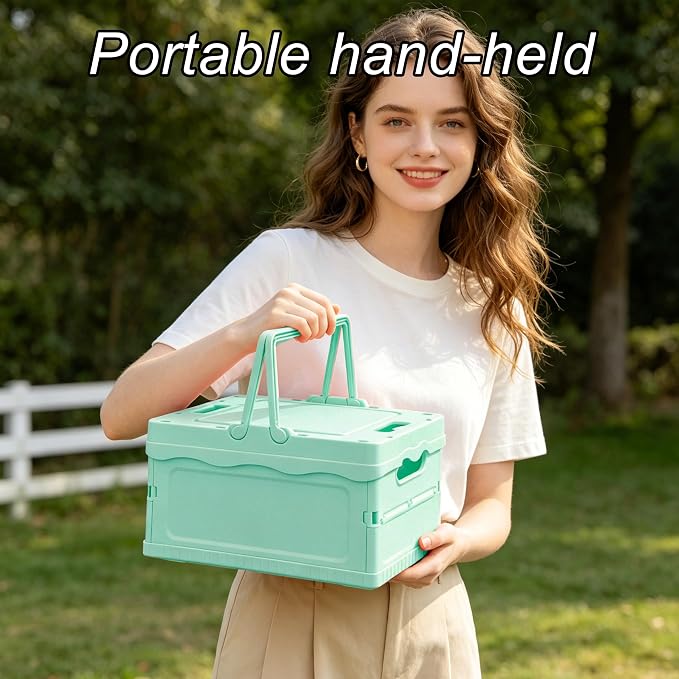 Foldable Small Plastic Baskets with Lids and Handles for Organizing,Collapsible Storage Crates, Stackable Bins for Home Kitchen Bedroom Bathroom Office (Blue, 12 * 8 * 7)