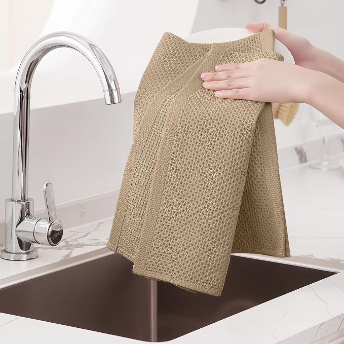 Homaxy 100% Cotton Oversized Waffle Weave Kitchen Towels 4-Pack, Tan | 20 x 28 Inches, Ultra Soft Absorbent Dish Towels, Quick Drying Large Cleaning Towels
