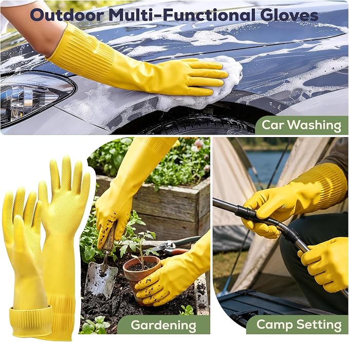 FMP Brands 3/6/12/60 Pairs 15 Inch Extra Long Rubber Dishwashing Gloves - Non-Slip for Cleaning, Kitchen, Bathroom, Gardening