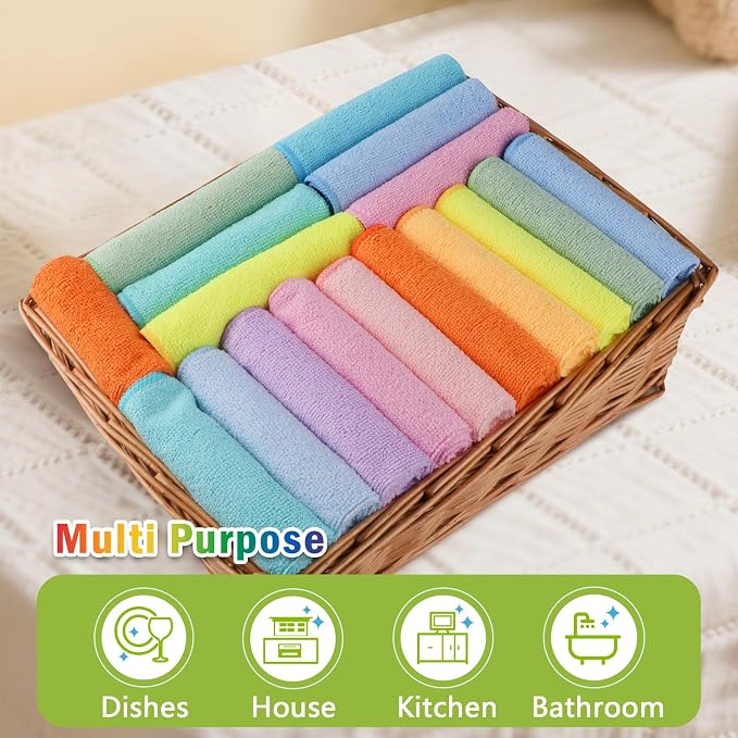 AIDEA Microfiber Cleaning Cloth-20PK, Microfiber Towels, Rags,11.5"×11.5" | Cleaning Rags, Lint Free Cloth, Wash Cloths, Dusting Cloth for Home, Window, Cars, Cleaning Supplies, Muilticolor