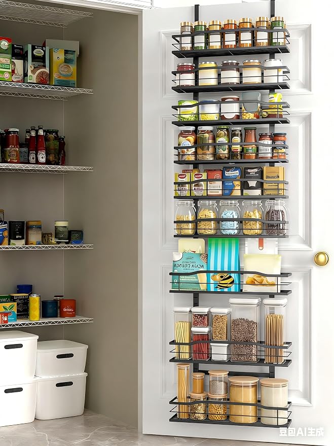 Moforoco White 9-Tier Over The Door Pantry Organizer, Pantry Organization And Storage, Metal Hanging Spice Rack Shelves Door, Home & Kitchen Essentials, Laundry Room Bathroom Organization (Pack of 2)