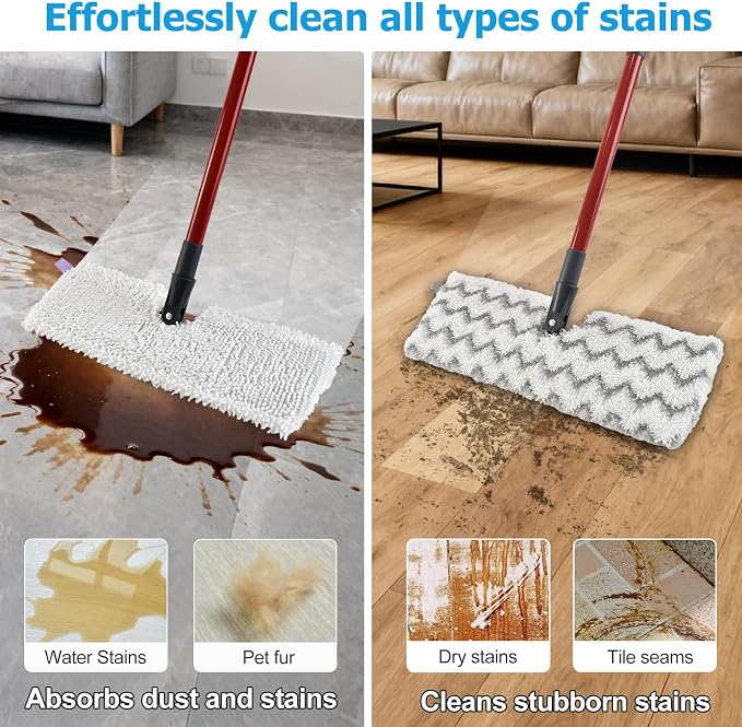 Mops for Floor Cleaning with 58" Long Handle and 4 Microfiber Mop Pads | Dust Mop for Hardwood Floors, 2 Heavy Scrub Mop Pads, 2 Microfiber Pads, 4 Section Adjustable Handle, Double-sided Flat Mop