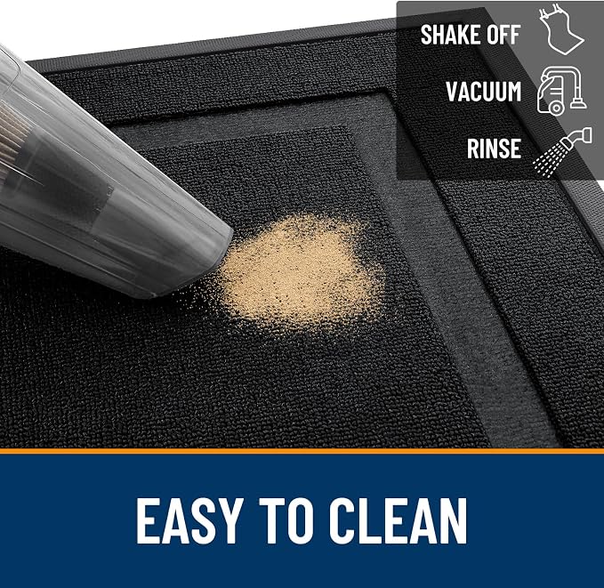 OLANLY Front Door Mat Outside 47x32, All-Season Heavy-Duty Rubber Doormat | Jet Black, Absorbent, Stain Fade Resistant, Waterproof Non-Slip Backing, Low-Profile Indoor Outdoor Floor Mat for Entryway
