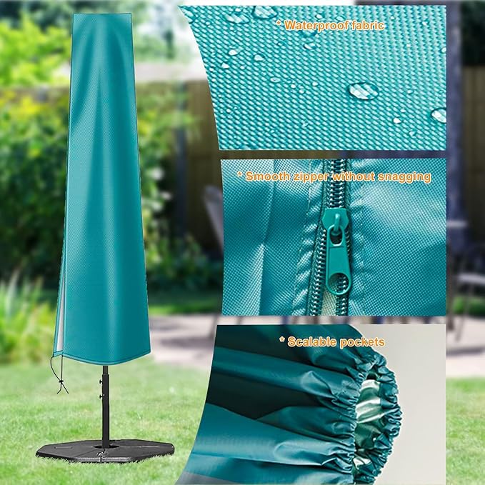 OKPOW Patio Umbrella Cover Waterproof: Fit 9ft to 12ft Outdoor Umbrellas | 420D Oxford with Long Zipper, Protect Umbrella from Sun, Rain, Snow & Dust, Helping Extend Outdoor Umbrella's Life
